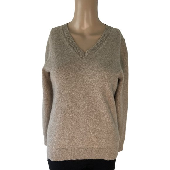 Charter Club Cashmere Metallic Size S V-Neck Tan Sweater - Picture 1 of 11